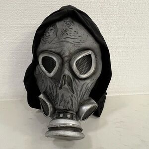 Silver Gas Mask with Black Hood